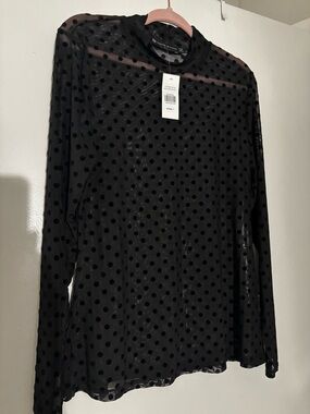 Fashion to Figure Black Sheer Polka Dot Long Sleeve Top